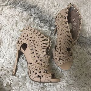 Bebe Nude Leather Studded Cutout Bootie